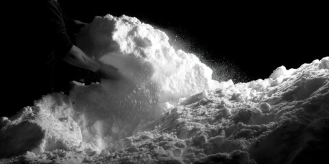 Person Moving Snow at Night