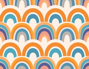 Seamless rainbow pattern with wavy stripes and retro 80s vibes