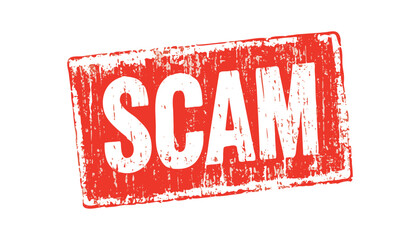 Scam Stamp, Red Grunge Fraudulent Mark, Warning of Fraud, Deceptive Activity Notification