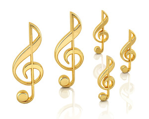 Golden treble clef arrangement on a white background creating a musical and elegant composition scene