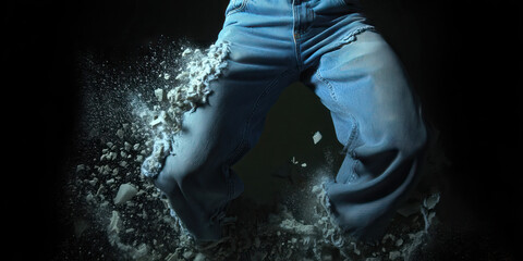 Disintegrating Denim Jeans with Dust and Debris