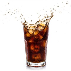Cola drink with ice cubes isolated on white background