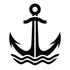 Silhouette of an anchor with waves, nautical symbol, maritime icon