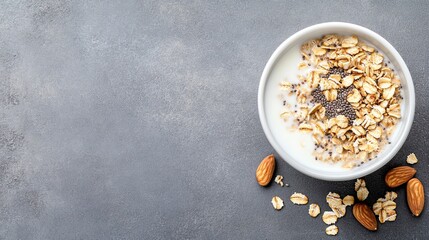 Healthy Overnight Oats with Chia Seeds in a Bowl