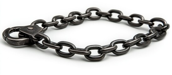 Fototapeta premium Black metal chain bracelet, studio shot, white background