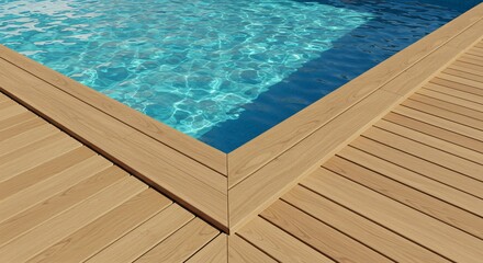 Luxury Poolside Wooden Deck, Summer Relaxation, Swimming Pool, Wooden Flooring, Patio Design