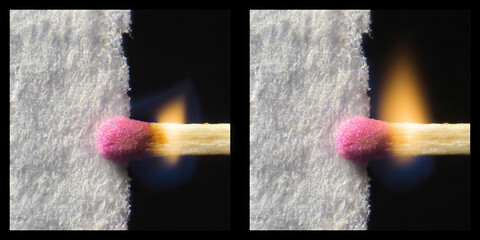 Lit Match Head Against Fibrous Material