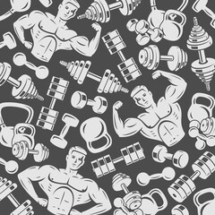 Bodybuilding background, pattern set. Collection icon bodybuilding. Vector