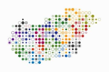 Hungary, shape of the country build of colored cells. Digital style map of the Hungary on white background. Large size circle blocks. Classy vector illustration.
