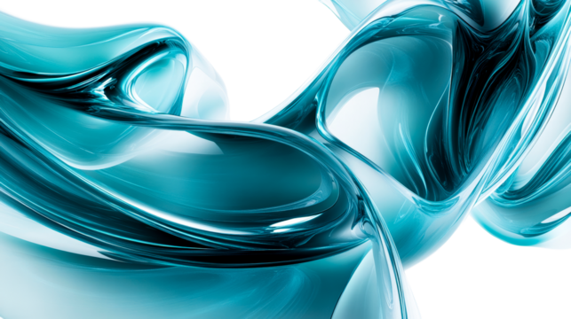 Fluid abstract aqua curves, glossy smooth surface texture. cut out transparent