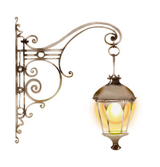 vintage street lamp old Light up card invitation congratulations wedding on a transparent background