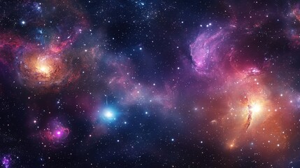 Naklejka premium A seamless cosmic pattern with twinkling stars, swirling galaxies, and glowing nebulae, capturing the beauty of the universe