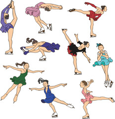 A set of women's singles figure skaters