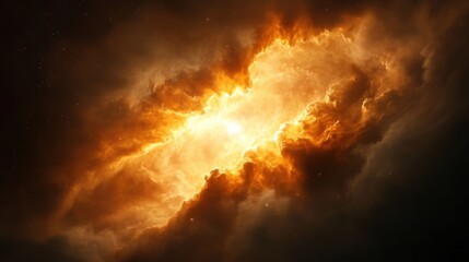 Fototapeta premium Vibrant cosmic explosion, fiery orange and yellow hues swirling in a nebula, showcasing the beauty of deep space.
