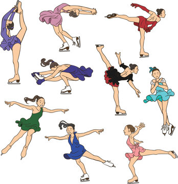 A set of women's singles figure skaters