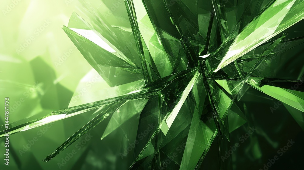 Poster A sharp green geometric background with angular shards creating an energetic, abstract feel