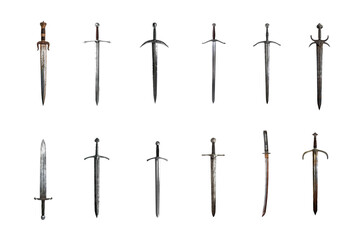 Collection of sword isolate on transparent background
