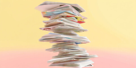 Vertical Stack of Variously Colored Papers and Books