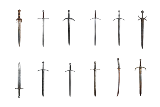 Collection of sword isolate on transparent background