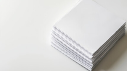 Stack of blank paper sheets on clean white surface
