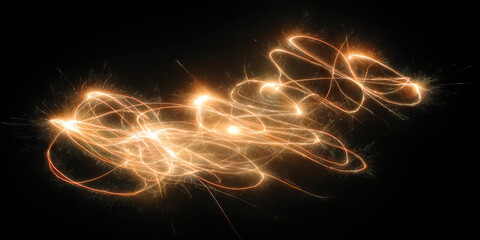 Abstract Sparkler Light Trails on Black Background