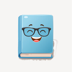 smiling book with glasses, minimal design