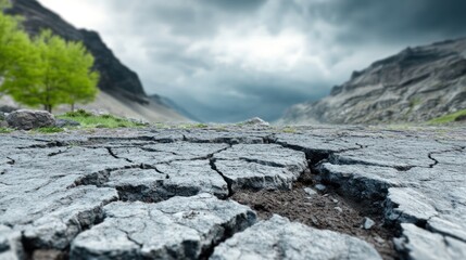 Cracked Earth: A dramatic landscape showing the parched earth cracked, a symbol of drought and environmental challenge.