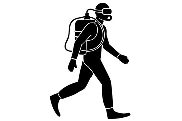 Fototapeta premium Silhouette of scuba diver walking underwater wearing a wetsuit on white, scuba diver, diver, underwater, wetsuit, walking, silhouette, sea, ocean, diving, deep, water, vector, isolated, activity