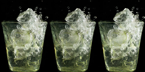 Three Tumblers with Ice Cubes and Liquid