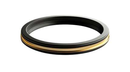 Modern black and gold metal ring on dark background. cut out transparent