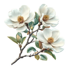 Obraz premium Nature's delicate magnolia blooms tranquil close-up illustration. Isolated on transparent background, png.