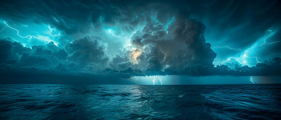 Fototapeta premium Ocean Storm Lightning Night. (1)