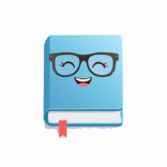 smiling book with glasses, minimal design