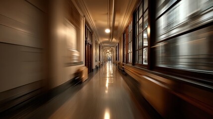 Obraz premium Dynamic motion in a blurred hallway urban building realistic photograph inside environment perspective view moti standard