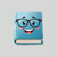 smiling book with glasses, minimal design