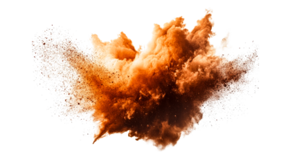 Explosion of orange pigment. Isolated, cut out transparent.
