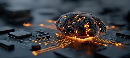 Intricate circuitry brain a symbol of ai and digital consciousness