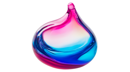 Abstract glass droplet with blue, pink, and white hues. cut out transparent
