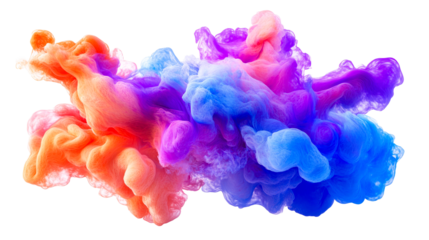 Colorful flowing ink cloud, orange, blue, purple gradient effect. cut out transparent