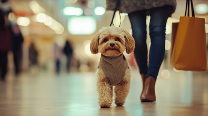 woman with dog in shopping mall,pet friendly