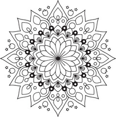 starry floral mandala coloring page design.