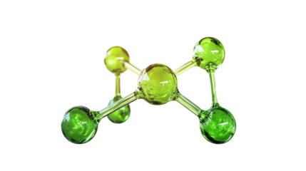 Molecule Structure with Green Spheres and Tubes Connected. cut out transparent