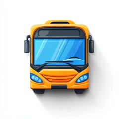 Bright orange bus design showcasing modern features on a clean background with shadow effects