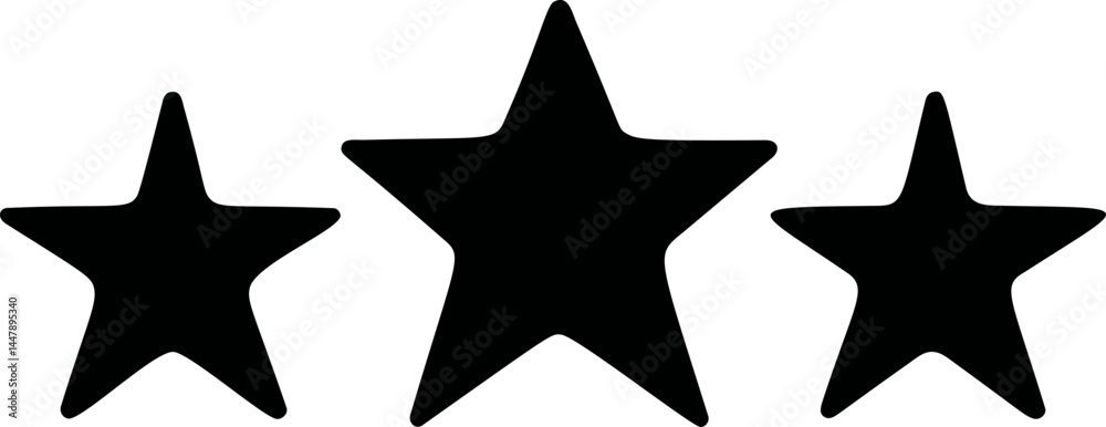 Poster three black stars of different sizes in a linear arrangement. vector illustration