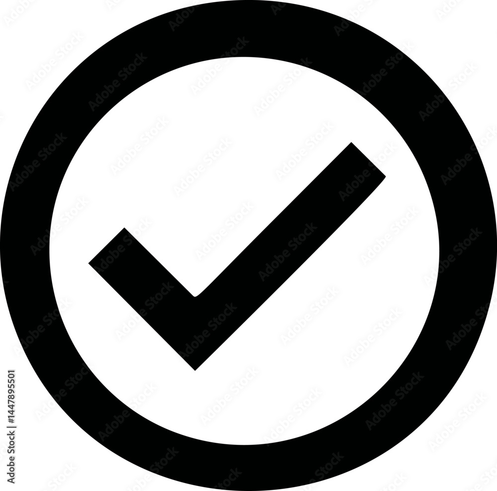 Poster black checkmark inside a circle symbol of completion. vector illustration
