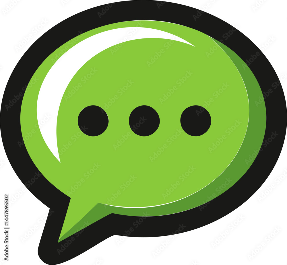 Aufkleber green and black speech bubble icon with three dots for communication concept. vector illustration