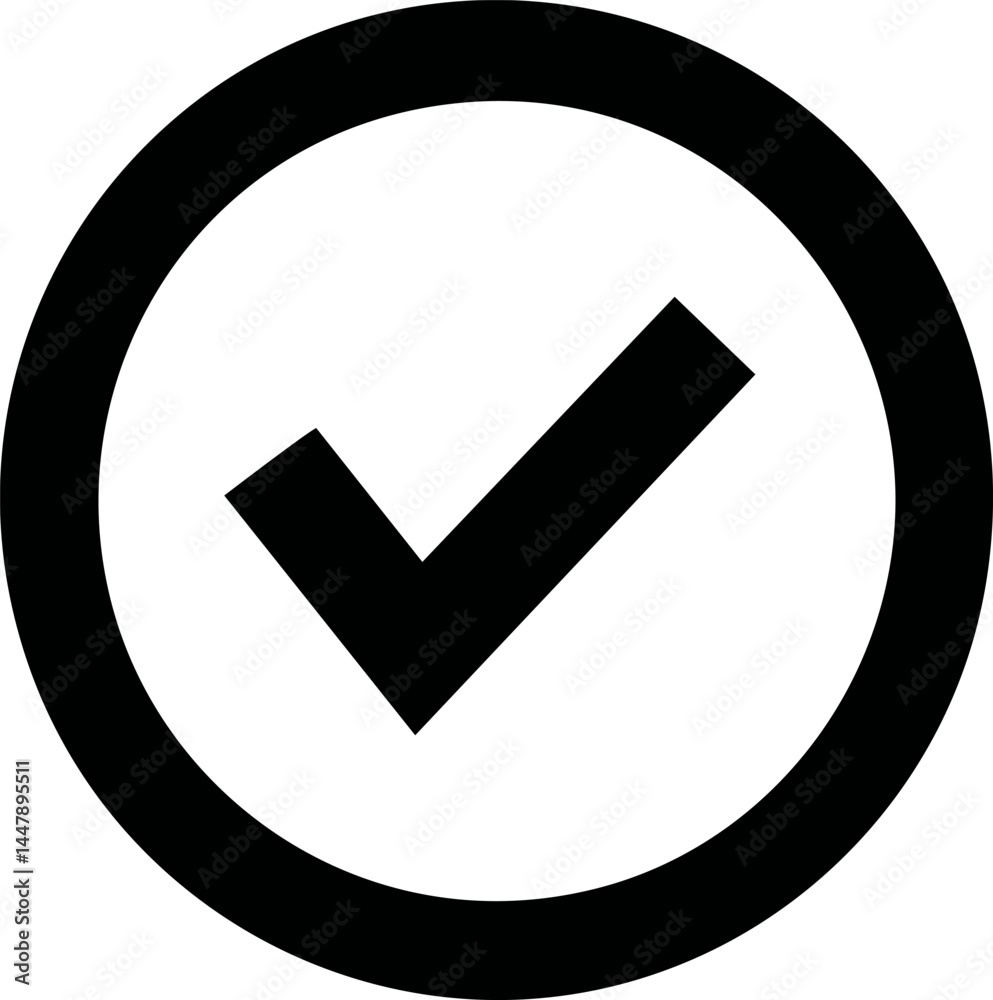 Aufkleber black check mark inside a circle symbol of approval. vector illustration