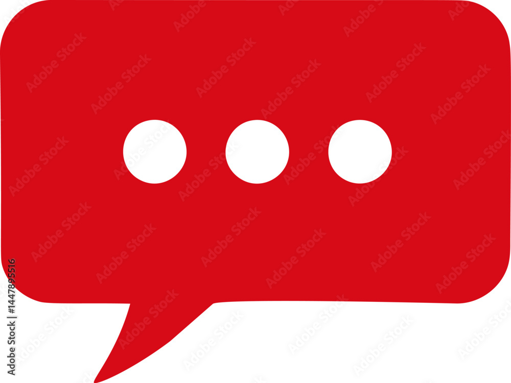 Poster red speech bubble with three white dots, symbolizing communication icon. vector illustration