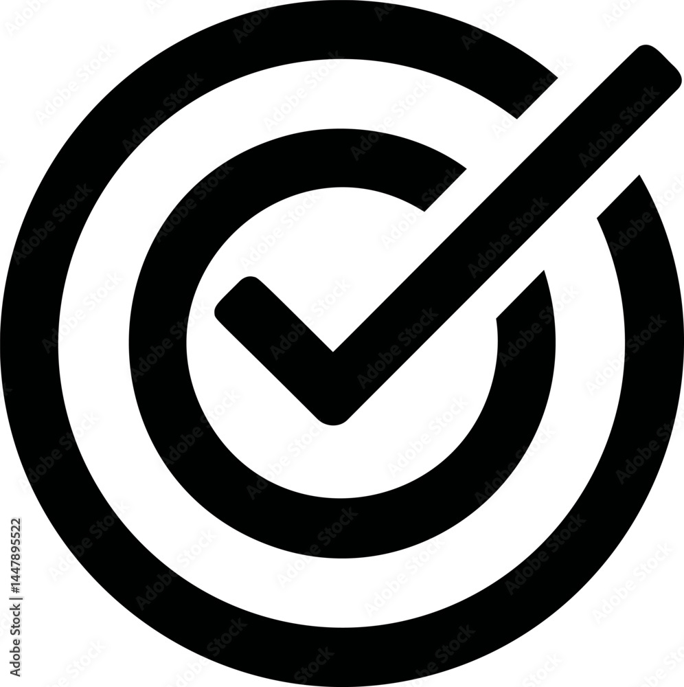 Poster black and white check mark icon centered in concentric circles design. vector illustration