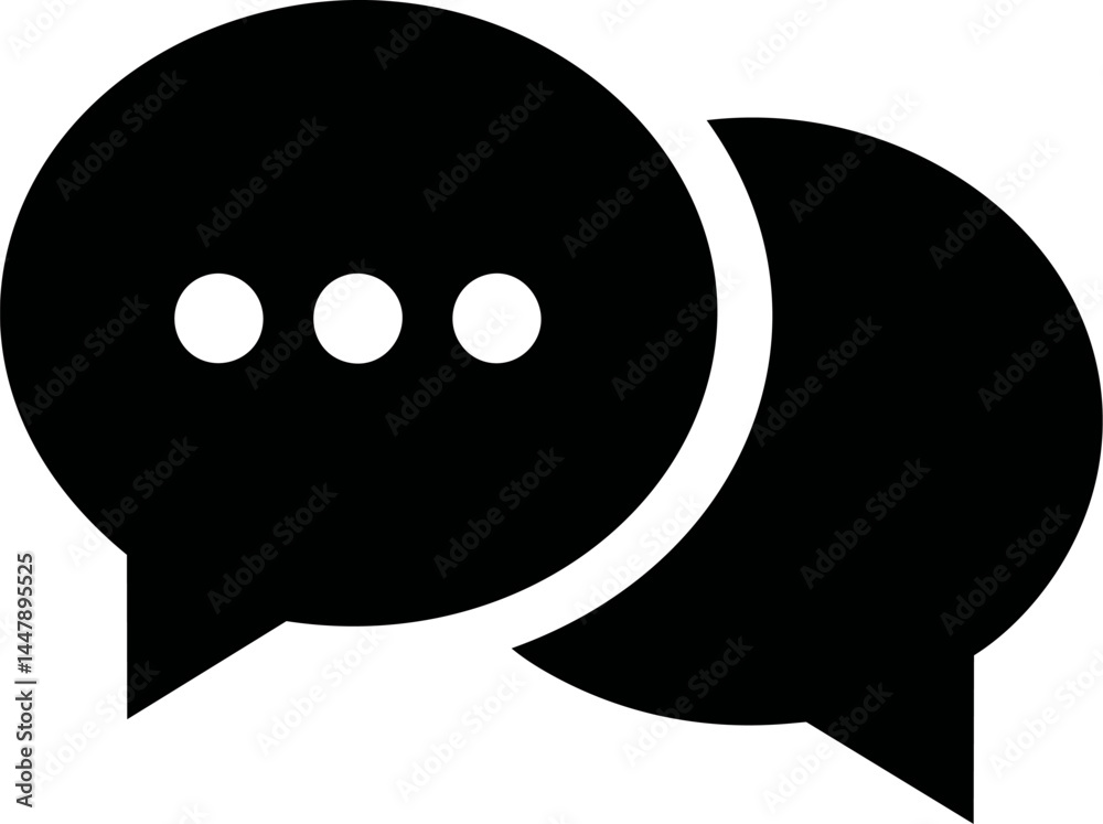 Poster two overlapping black speech bubbles icon design concept. vector illustration
